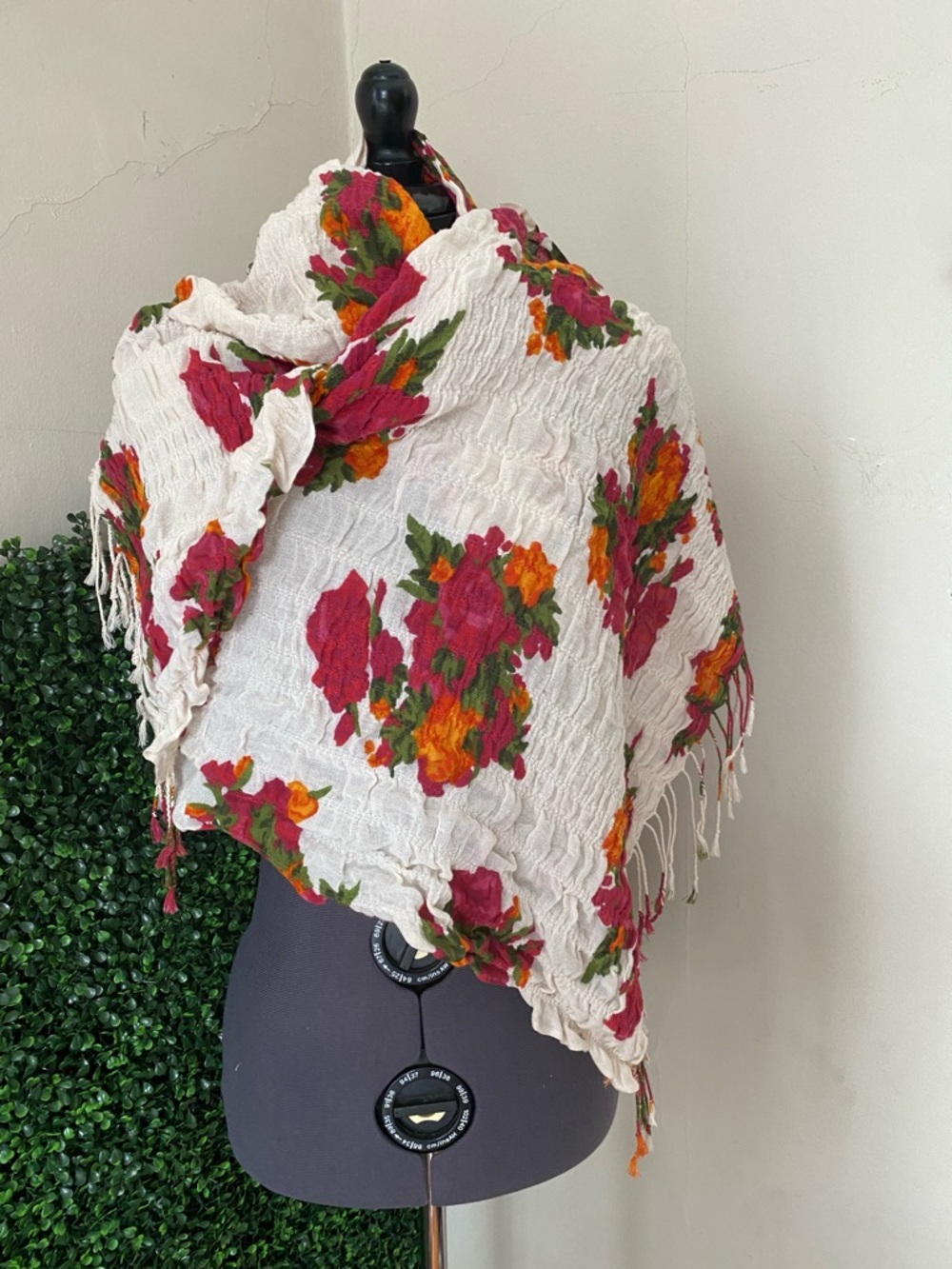 mark. White Floral Crinkle Scarf with Pink & Orange Blooms